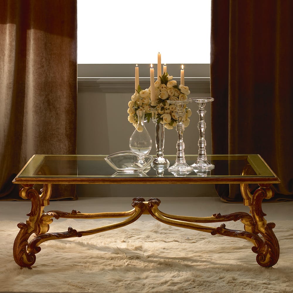 Baroque Italian Two-Tone Gold Reproduction Glass Coffee Table