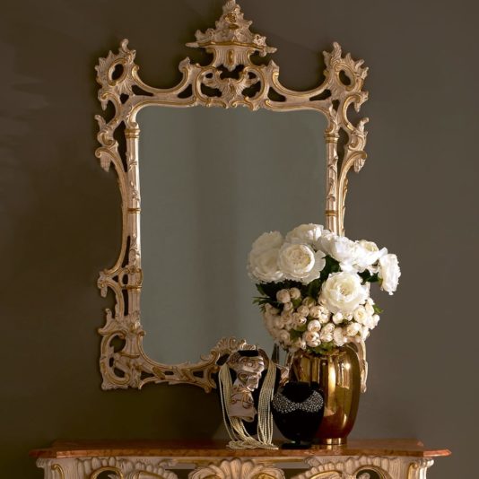 Baroque Reproduction Ivory And Gold Italian Wall Mirror