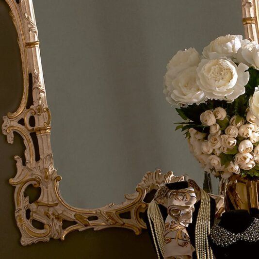 Baroque Reproduction Ivory And Gold Italian Wall Mirror