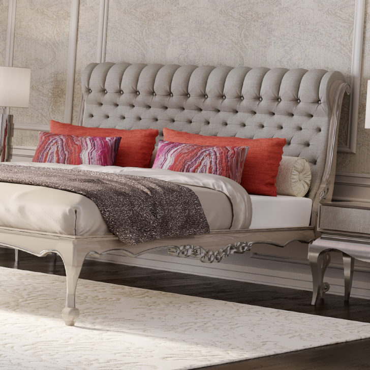 Classic Grey Roll Top Button Upholstered Bed
