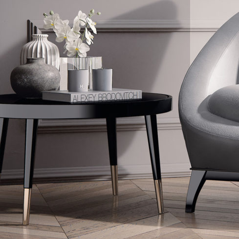 Black High Gloss Lacquered Round Italian Coffee Table - Juliettes Interiors