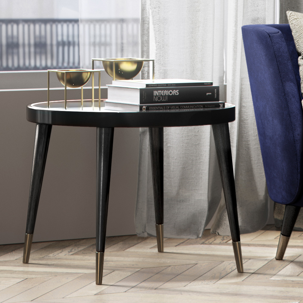 Black High Gloss Lacquered Round Italian Coffee Table