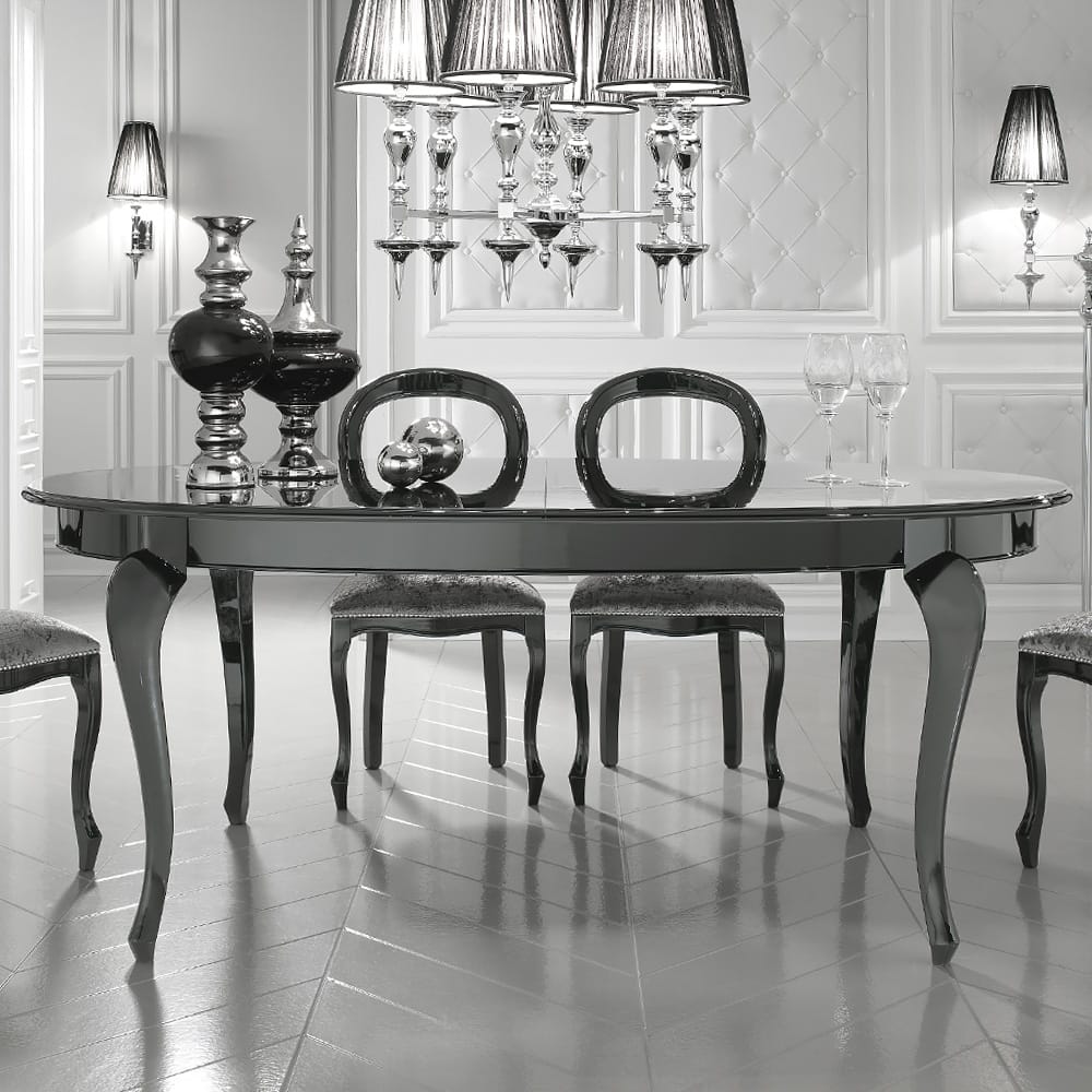 Black High Gloss Oval Extendable Dining Table
