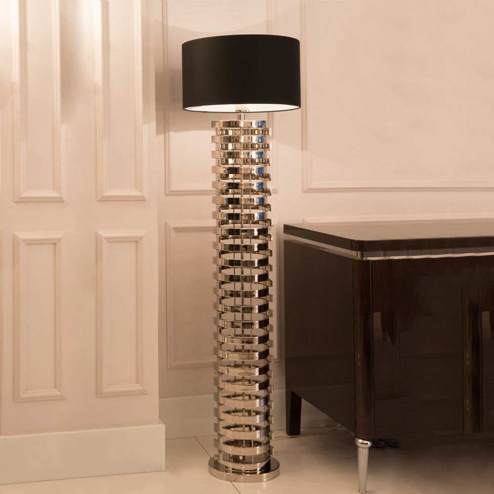 Tall Contemporary Nickel Finish Designer Floor Lamp