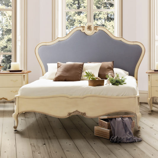 French Reproduction Ivory Upholstered Bed