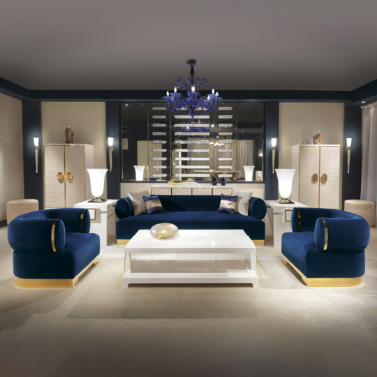 High End Modern Italian Designer Blue Velvet Sofa - Juliettes Interiors
