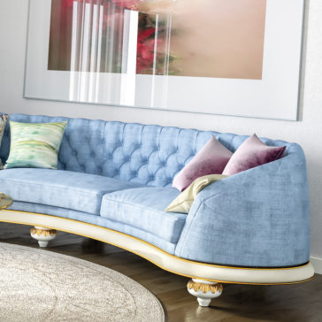 High End Modern Italian Designer Blue Velvet Sofa