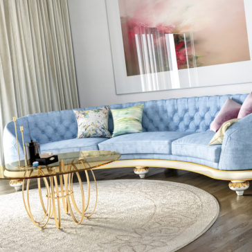 High End Modern Italian Designer Blue Velvet Sofa