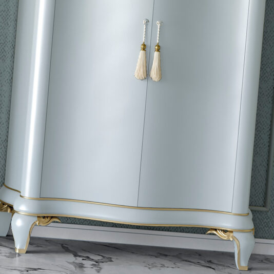 High End Luxury Lacquered Cabinet Luxury Pale Blue Gold Leaf Designer Cupboard
