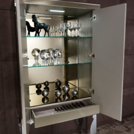 Bronze Mirrored Leather Cocktail Bar Cabinet