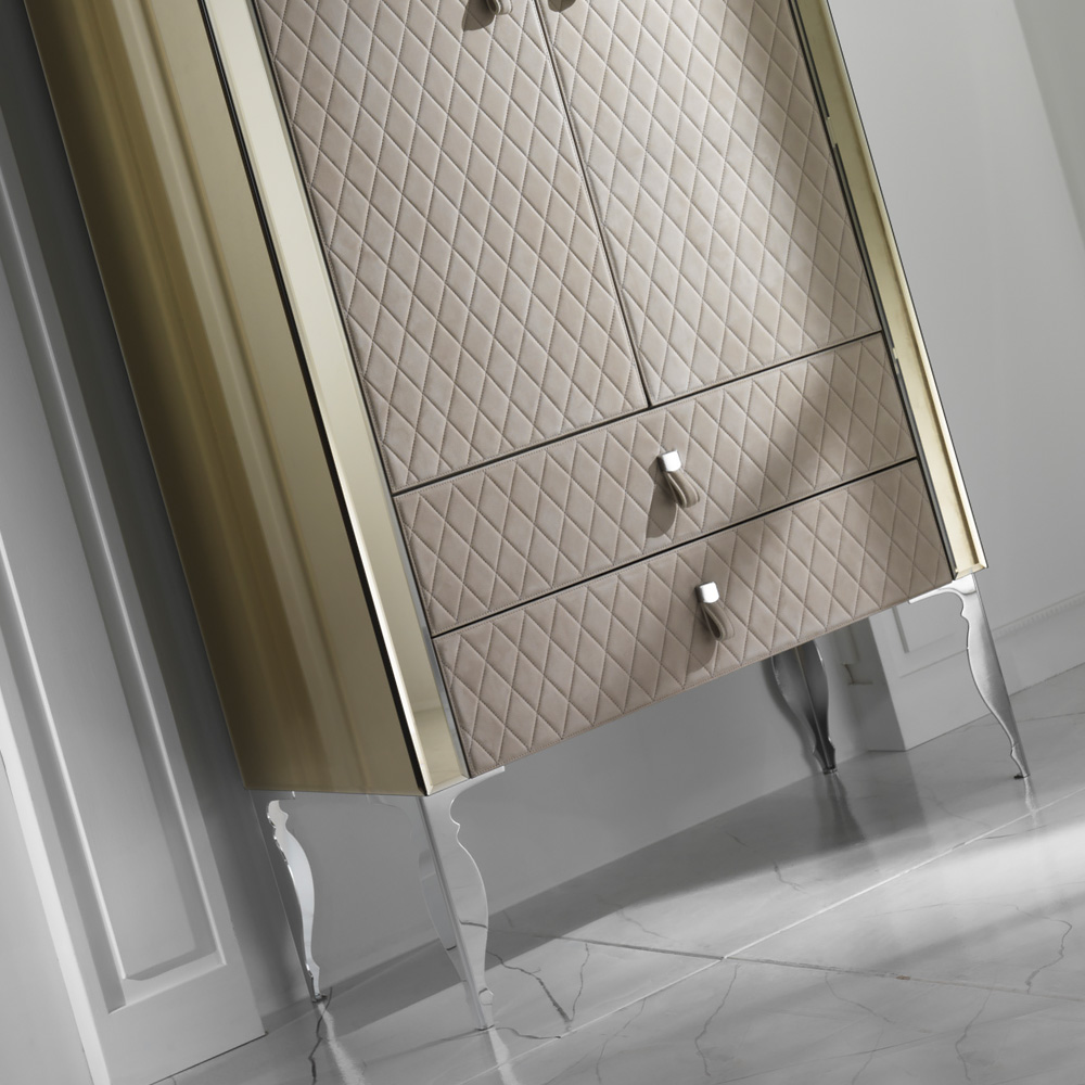 Bronze Mirrored Leather Tall Cabinet