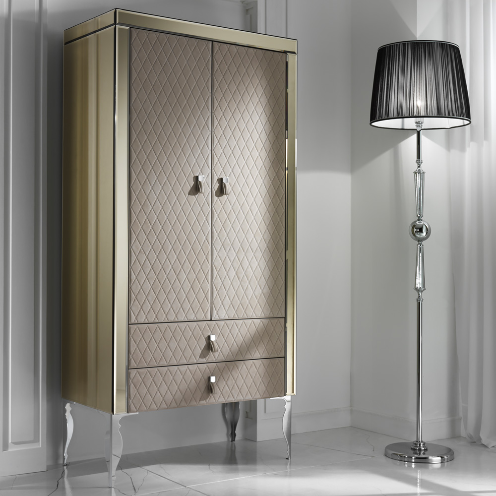 Bronze Mirrored Leather Tall Cabinet