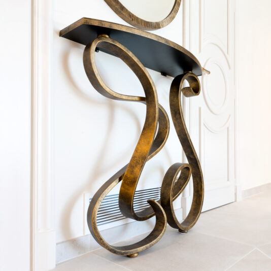 Exclusive Round Brushed Gold Overmantle Mirror Exclusive Contemporary Brushed Gold Console Table