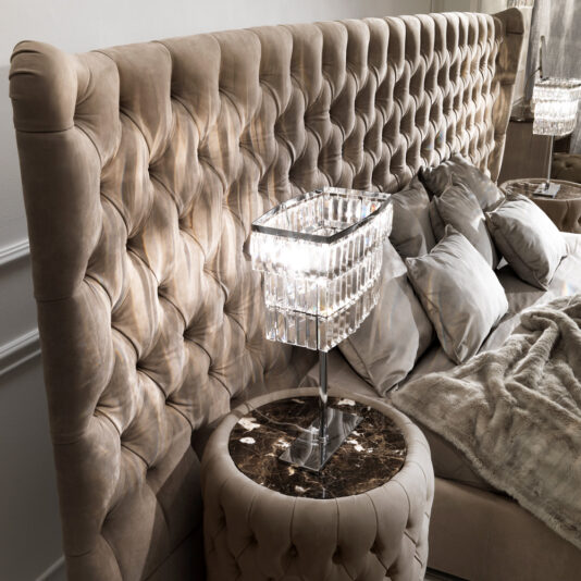 Button Upholstered Leather Italian Bed with Extended Headboard Button Upholstered Leather Italian Bed with Extended Headboard