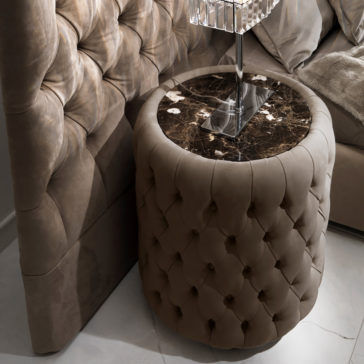 Modern Round Button Upholstered Nubuk Leather Bedside Table