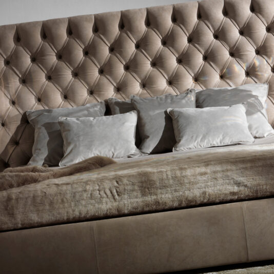 Button Upholstered Leather Italian Bed with Extended Headboard Button Upholstered Leather Italian Bed with Extended Headboard