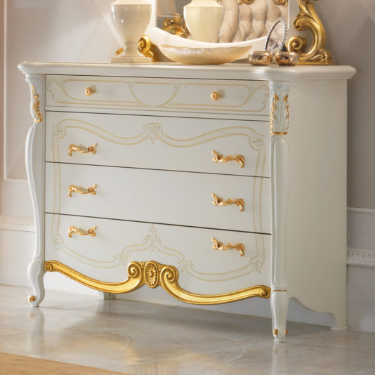 Gold Leaf And White Ornate Italian Chest Of Drawers