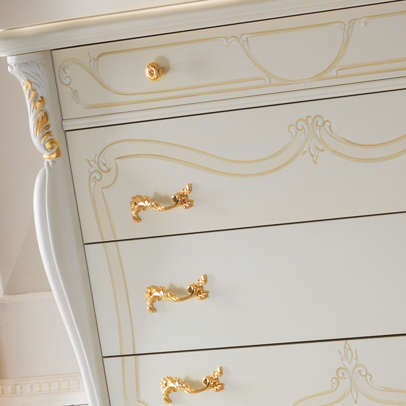 Ornate White Chest Of Drawers and Mirror Set
