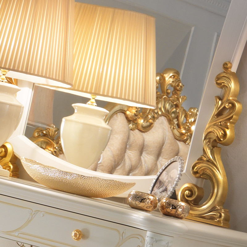 Elegant White and Gold Leaf Dressing Table And Mirror Set