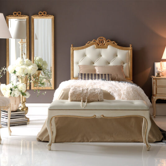Single Gold Italian Luxury Button Upholstered Bed Carved Gold Italian Button Upholstered Bed