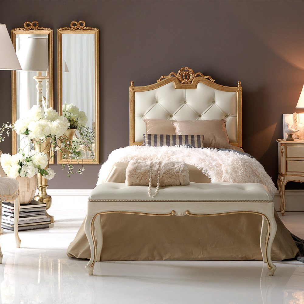 Single Gold Italian Luxury Button Upholstered Bed