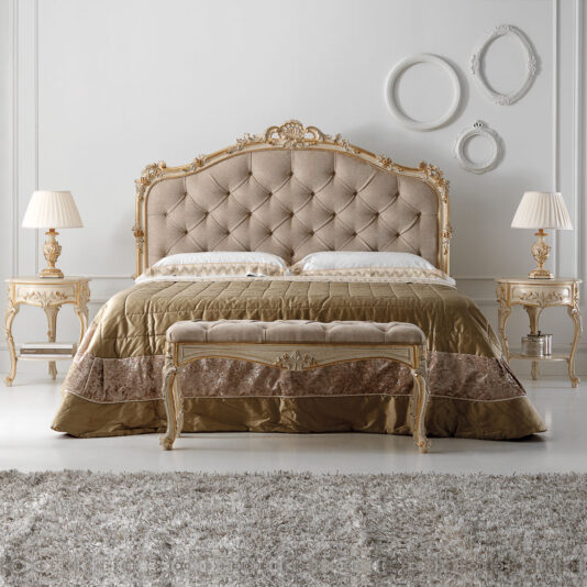 Carved Reproduction Rococo Italian Button Upholstered Bed Carved Reproduction Rococo Italian Button Upholstered Bed
