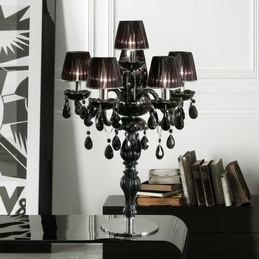 Chandelier Style Black Crystal Table Lamp