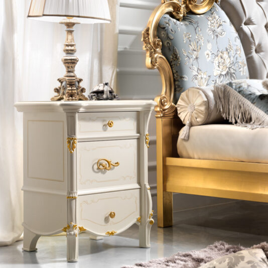 Charming Ivory and Gold Leaf Bedside Cabinet