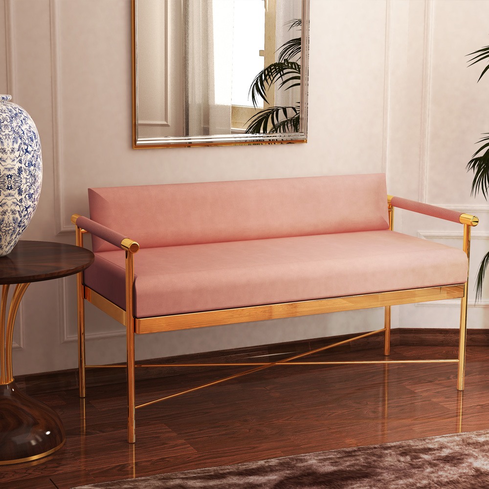 Chic Contemporary Leather Designer Polished Brass Bench