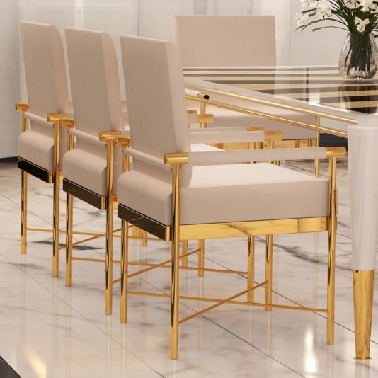 Chic Contemporary Leather Designer Polished Brass Dining Chair