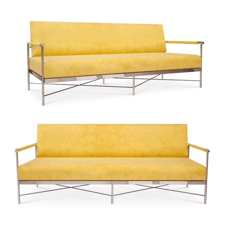 Chic Contemporary Velvet Designer Polished Brass Sofa