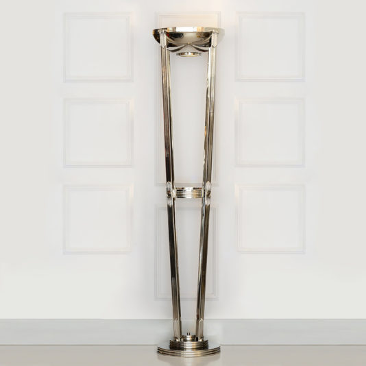Large Art Deco Polished Nickel Floor Lamp