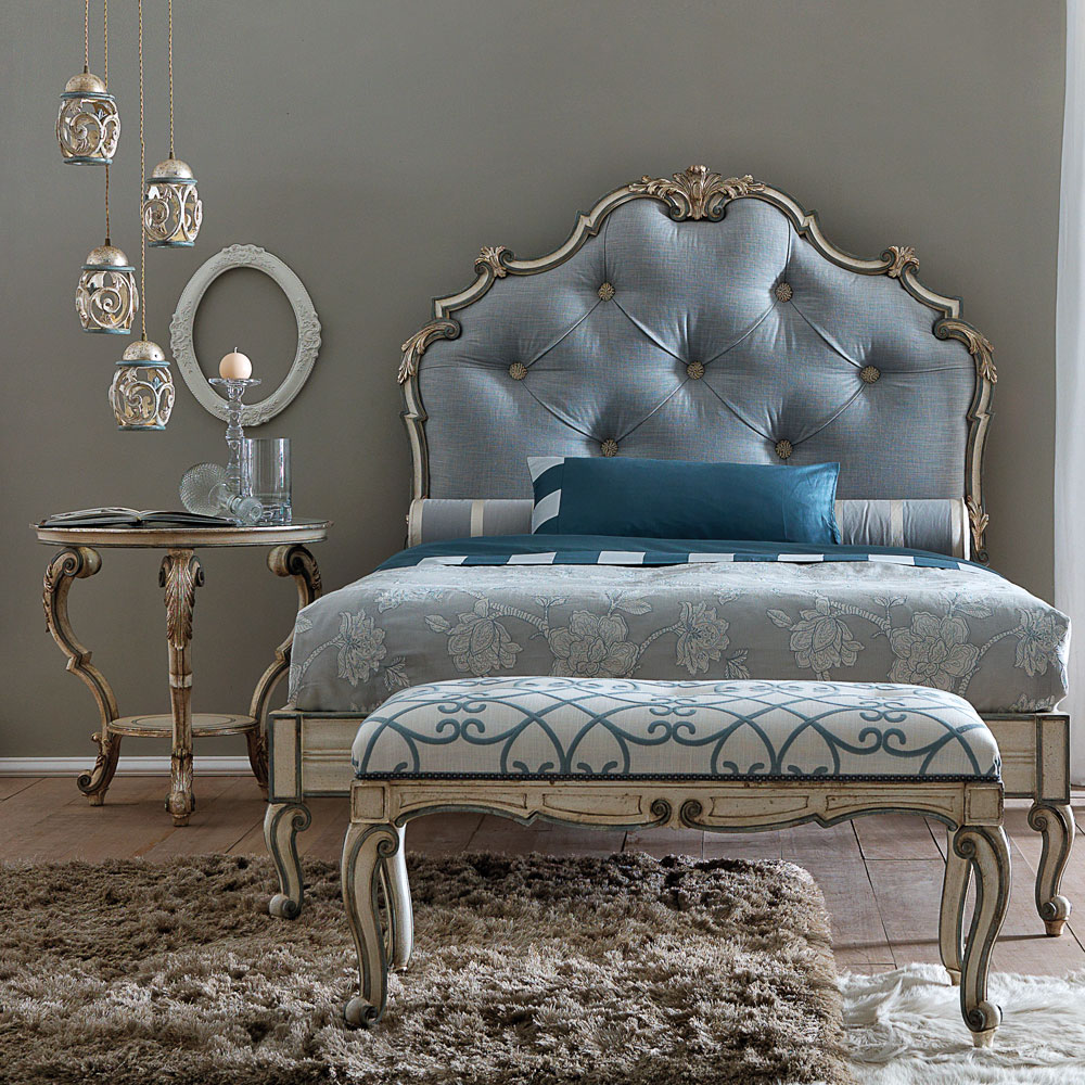 Classic High End Italian Designer Button Upholstered Bed