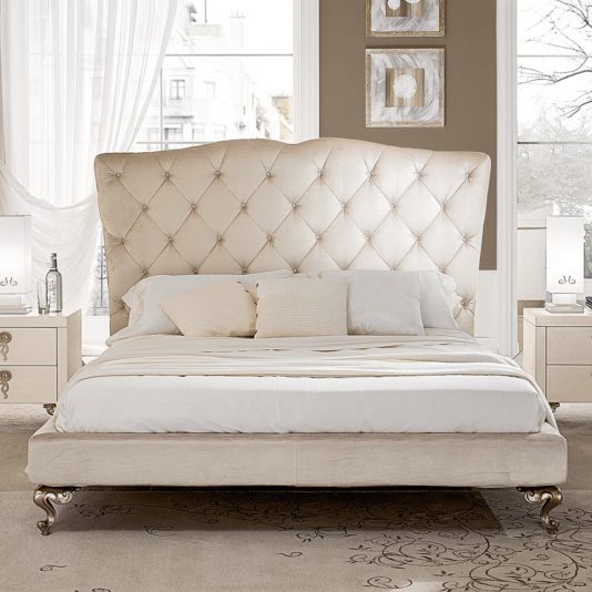 Classic Italian Button Upholstered Bed With Tall Headboard