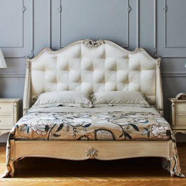 Classic Italian Designer Button Upholstered Winged Bed Classic Italian Designer Button Upholstered Winged Bed
