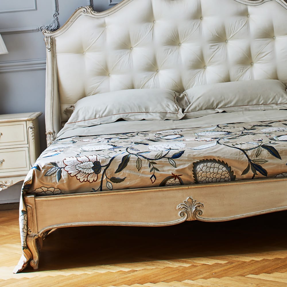 Classic Italian Designer Button Upholstered Winged Bed