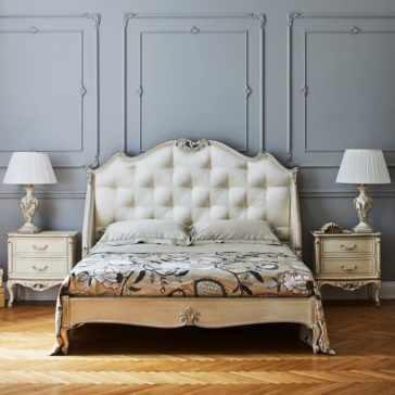 Classic Italian Designer Button Upholstered Winged Bed Classic Italian Designer Button Upholstered Winged Bed