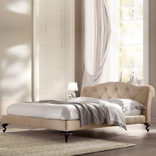 Classic Italian Nubuck Leather Button Upholstered Bed