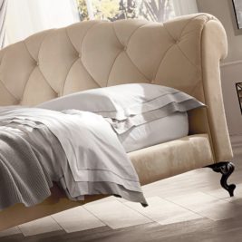 Classic Italian Nubuck Leather Button Upholstered Bed