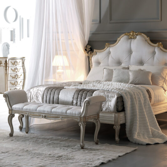 Classic Louis Style Upholstered Bench with Armrest