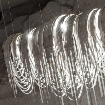 Contemporary Glamorous Rectangular Chain Chandelier Contemporary Italian Designer Nickel Chain Light