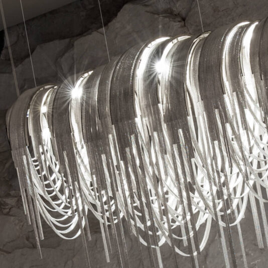 Contemporary Glamorous Rectangular Chain Chandelier Contemporary Italian Designer Nickel Chain Light