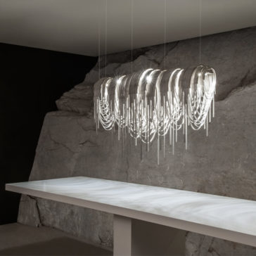 Contemporary Glamorous Rectangular Chain Chandelier Temporary Italian Designer Nickel Chain Light