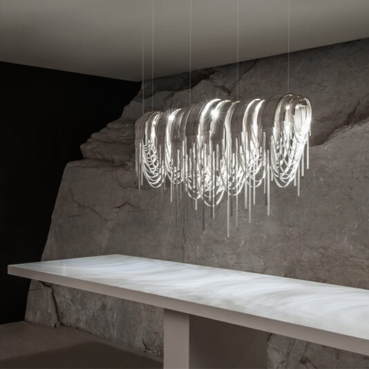 Contemporary Glamorous Rectangular Chain Chandelier Temporary Italian Designer Nickel Chain Light