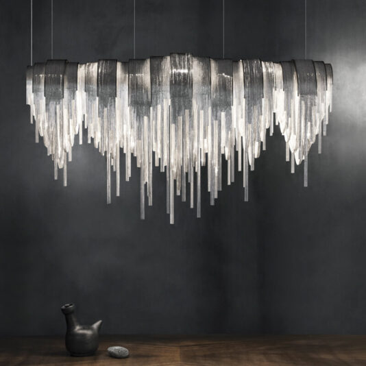 Contemporary Glamorous Rectangular Chain Chandelier Contemporary Italian Designer Nickel Chain Light