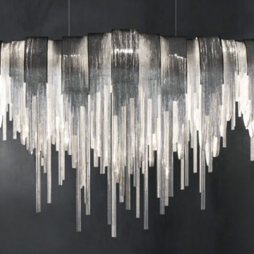 Contemporary Glamorous Rectangular Chain Chandelier Contemporary Italian Designer Nickel Chain Light