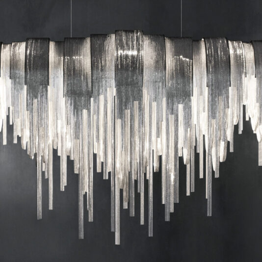 Contemporary Glamorous Rectangular Chain Chandelier Contemporary Italian Designer Nickel Chain Light