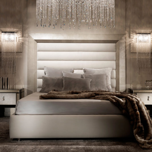 Contemporary Embossed Pattern Leather Italian Bed
