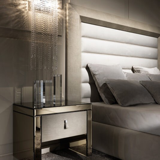 Contemporary Alligator Embossed Pattern Leather Italian Designer Bed