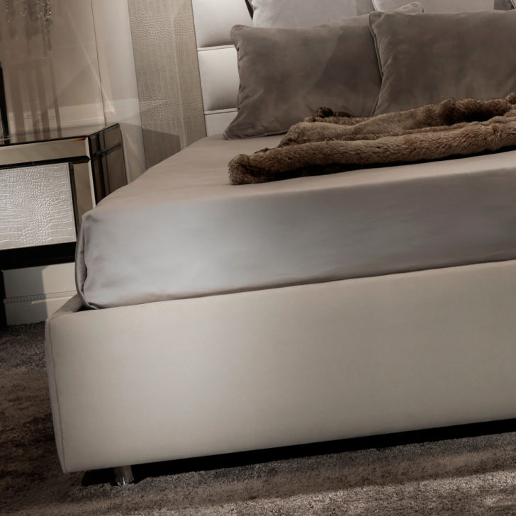 Contemporary Embossed Pattern Leather Italian Bed